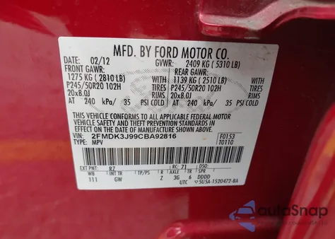 2012 Ford Edge Sel from USA, damaged, VIN 2FMDK3J99CBA92816